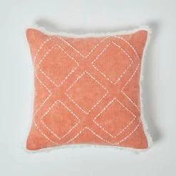 Burnt Orange Geometric Filled Embroidered Cushion 45 X 45 Cm