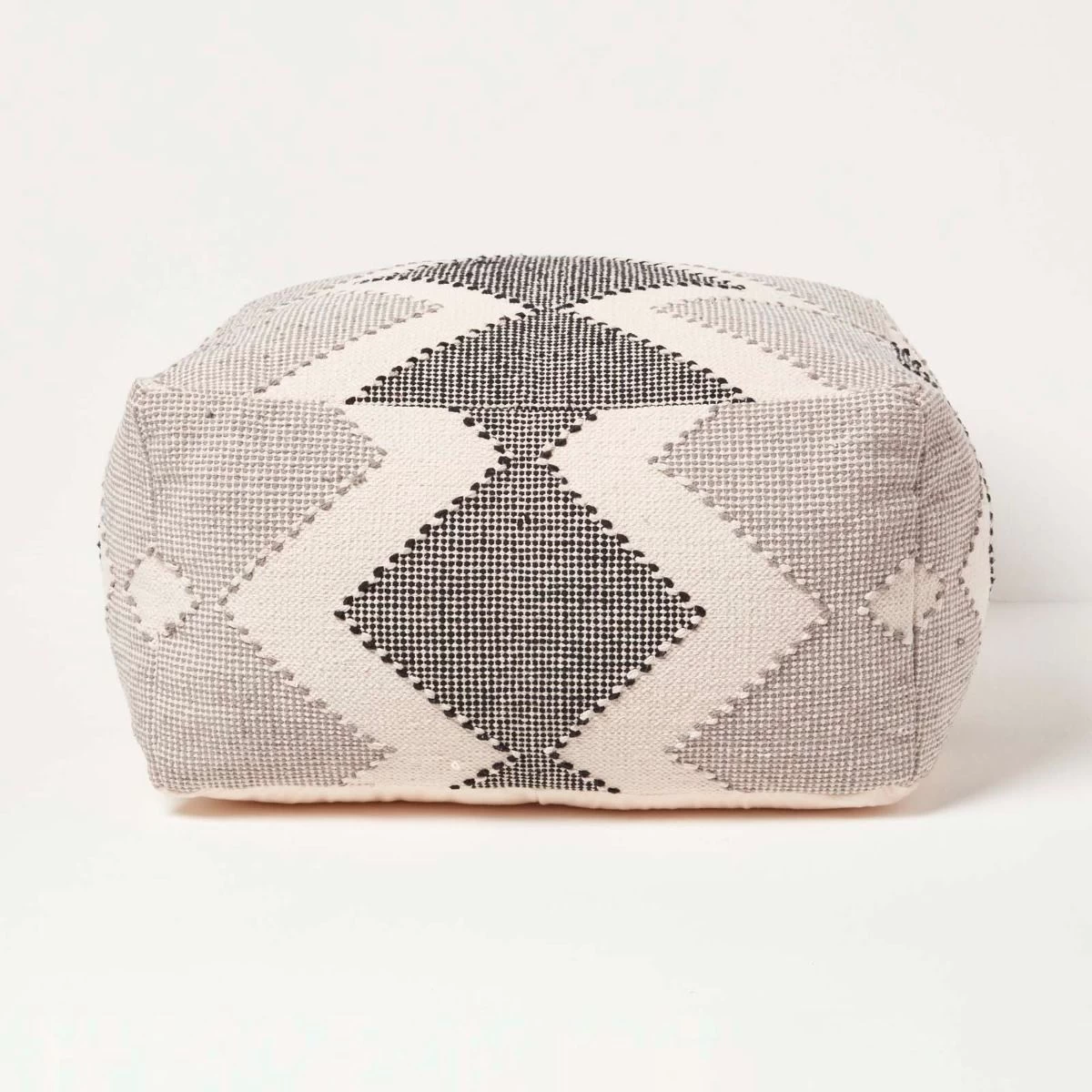 Malmo Handwoven Textured Grey & Black Pouffe Bean Cube