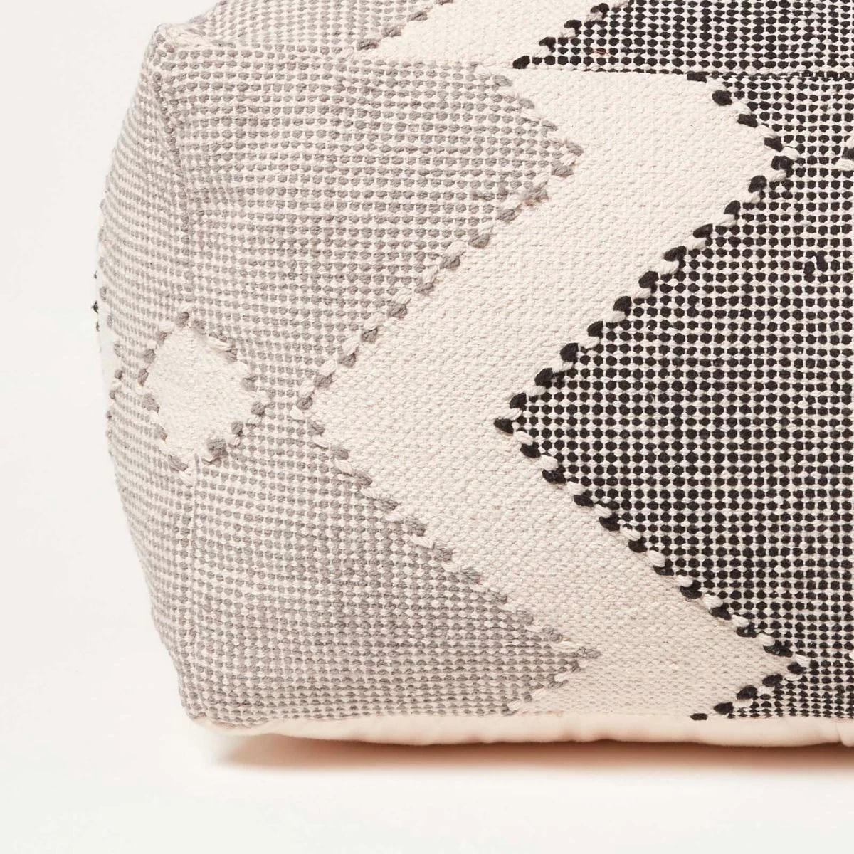 Malmo Handwoven Textured Grey & Black Pouffe Bean Cube - Image 3