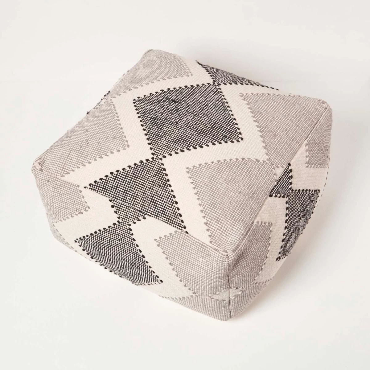 Malmo Handwoven Textured Grey & Black Pouffe Bean Cube - Image 5