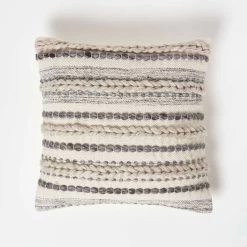 Fyn Handwoven Braided Beige & Grey Kilim Cushion 45 X 45 Cm