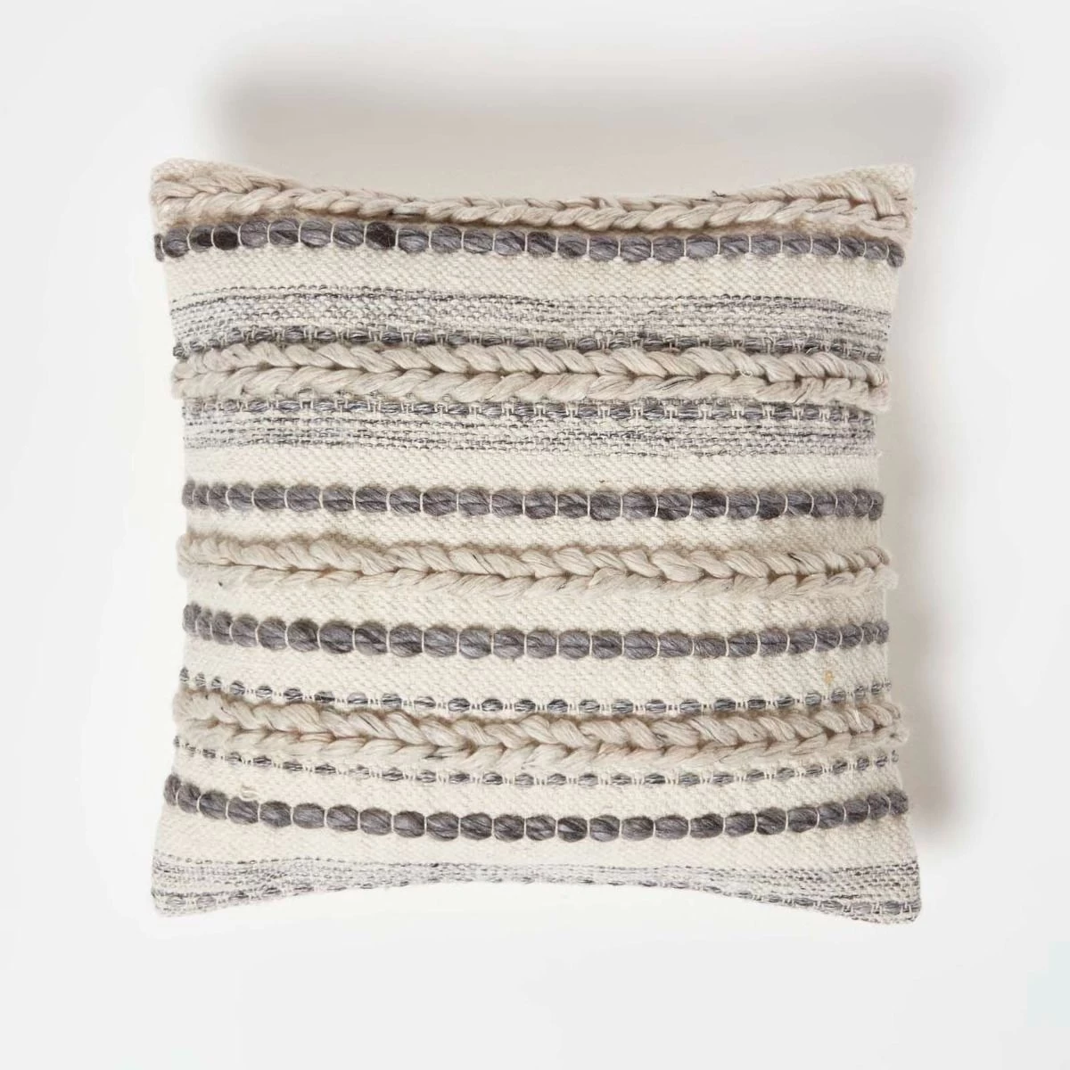 Fyn Handwoven Braided Beige & Grey Kilim Cushion 45 X 45 Cm
