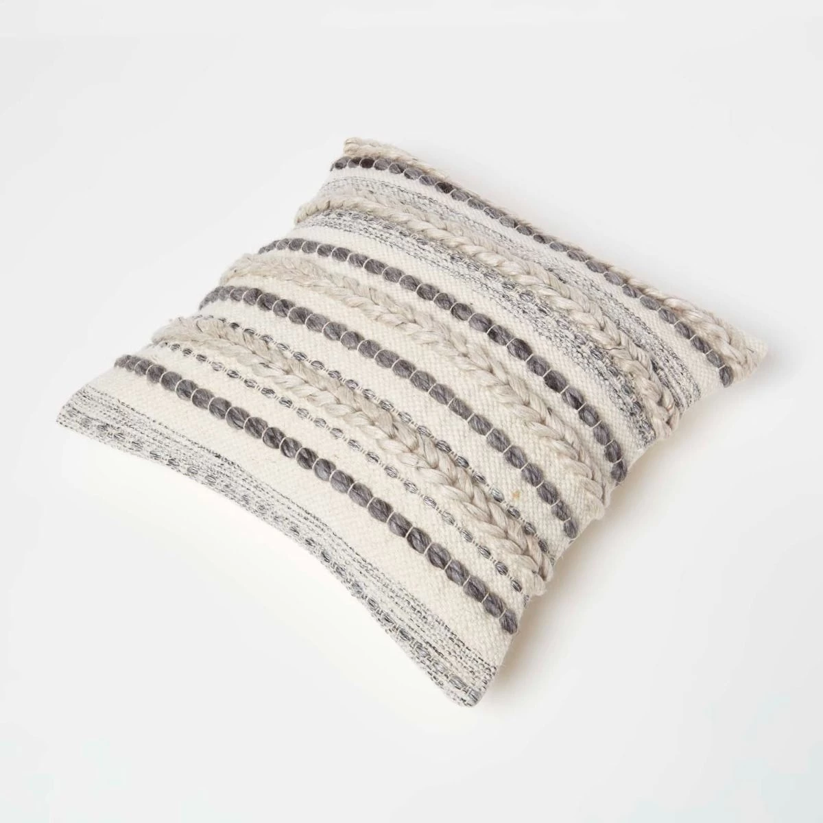 Fyn Handwoven Braided Beige & Grey Kilim Cushion 45 X 45 Cm - Image 5