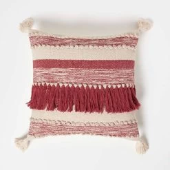 Zadar Handwoven Fringed Red Kilim Cushion 45 X 45 Cm