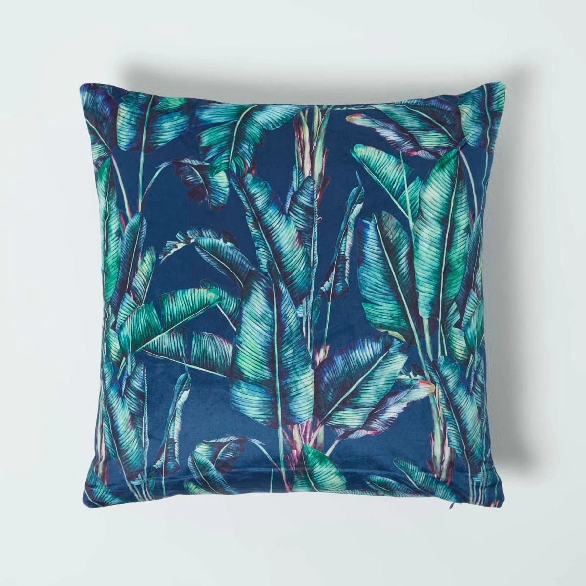 Navy Tropical Banana Leaf Velvet Filled Cushion 46 X 46 Cm