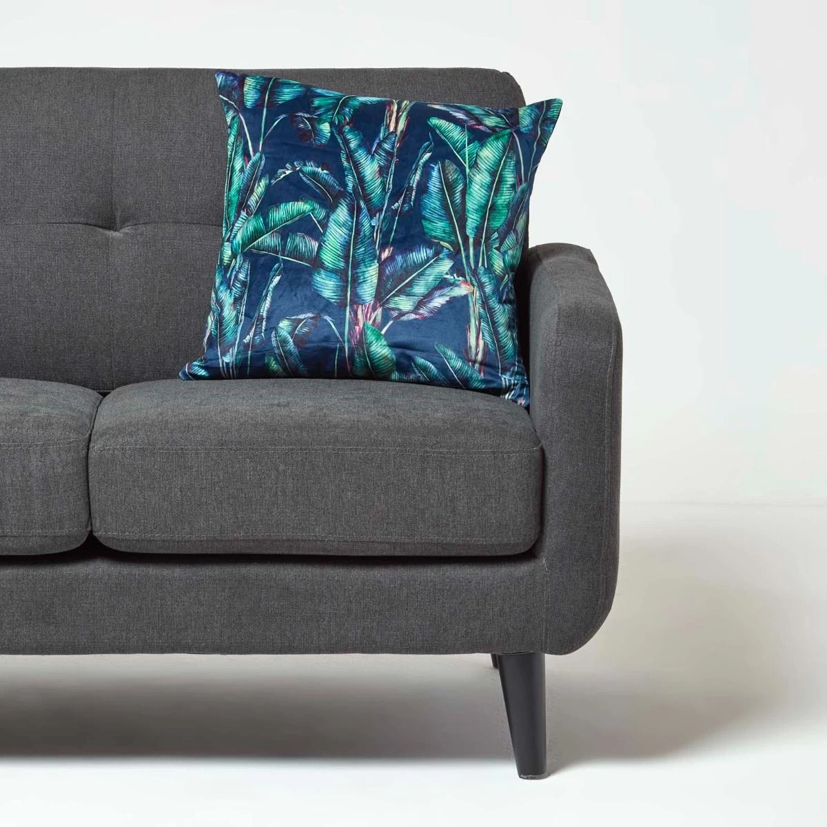 Navy Tropical Banana Leaf Velvet Filled Cushion 46 X 46 Cm - Image 3