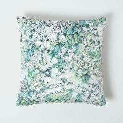 Floral Garden Green Velvet Filled Cushion 46 X 46 Cm