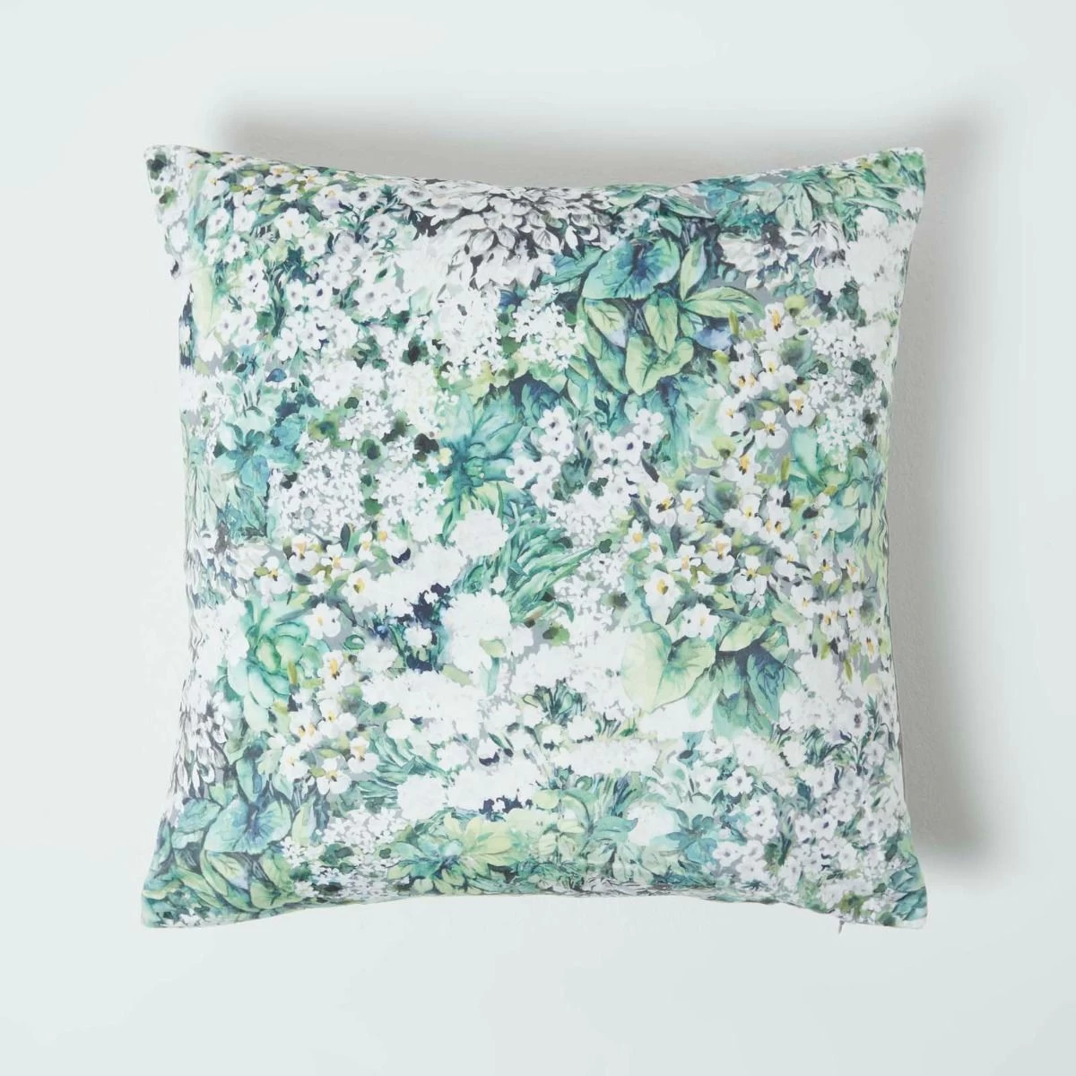 Floral Garden Green Velvet Filled Cushion 46 X 46 Cm