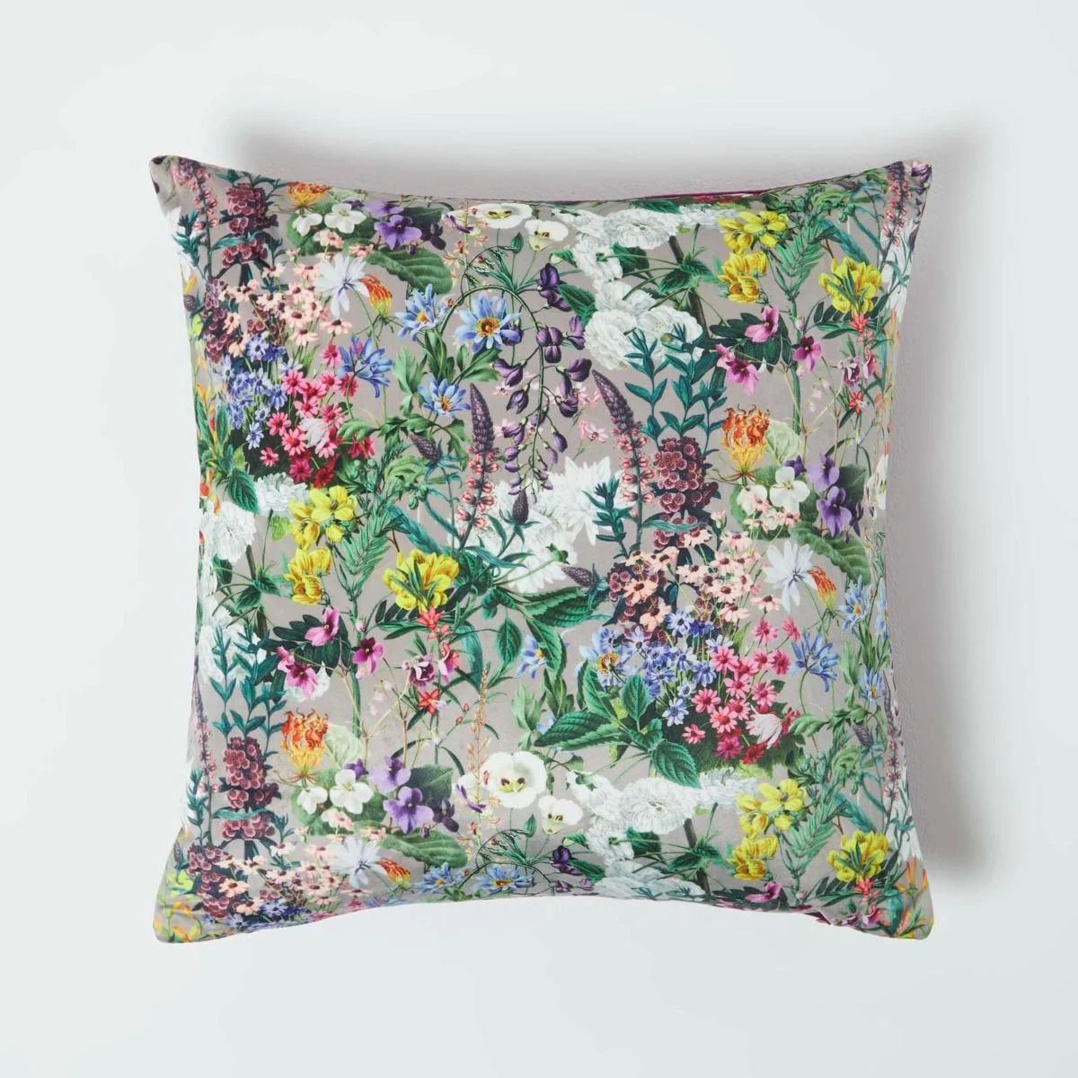 Floral Botanical Garden Purple Velvet Filled Cushion 46 X 46 Cm