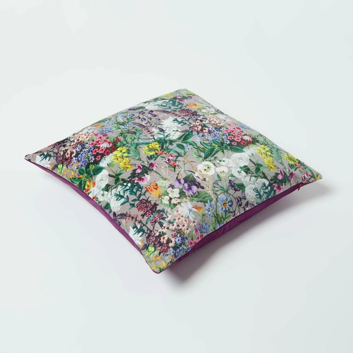 Floral Botanical Garden Purple Velvet Filled Cushion 46 X 46 Cm - Image 5