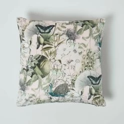 Floral Butterfly Garden Pink Velvet Filled Cushion 46 X 46 Cm