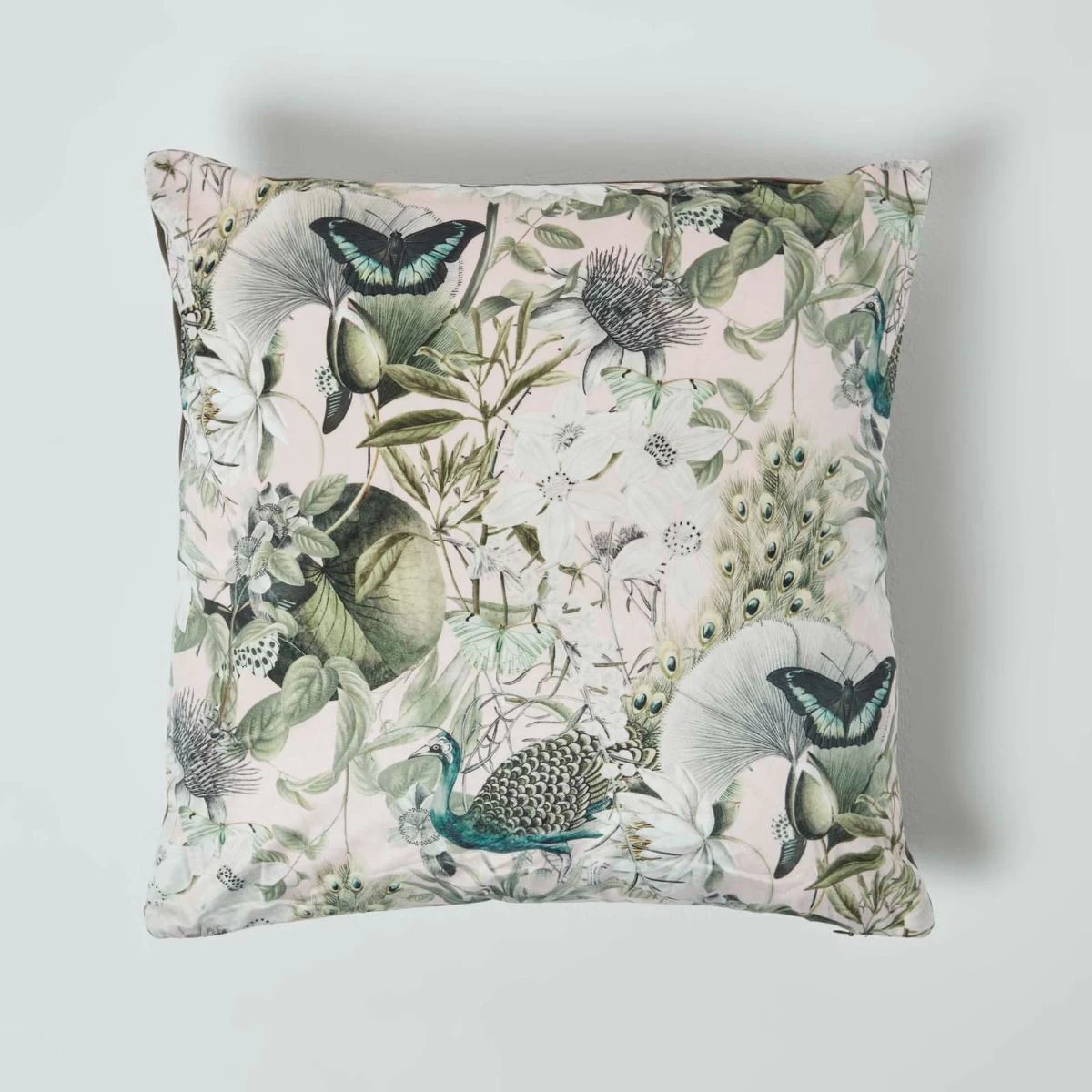 Floral Butterfly Garden Pink Velvet Filled Cushion 46 X 46 Cm