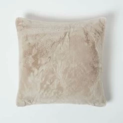 Soft Touch Faux Fur Taupe Filled Cushion 46 X 46 Cm