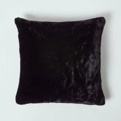 Soft Touch Faux Fur Black Filled Cushion 46 X 46 Cm