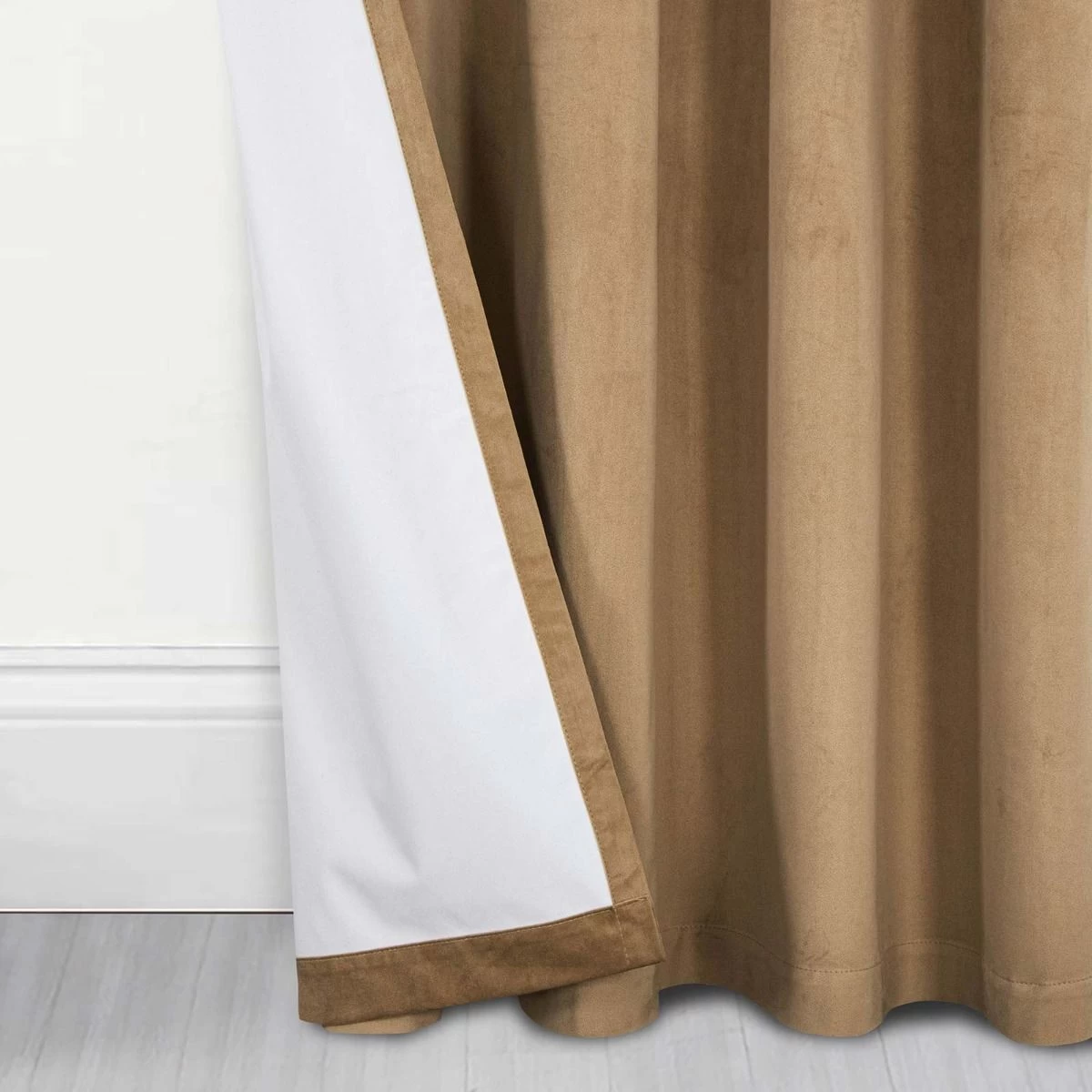Thermal 100% Blackout Beige Velvet Curtains - Image 3