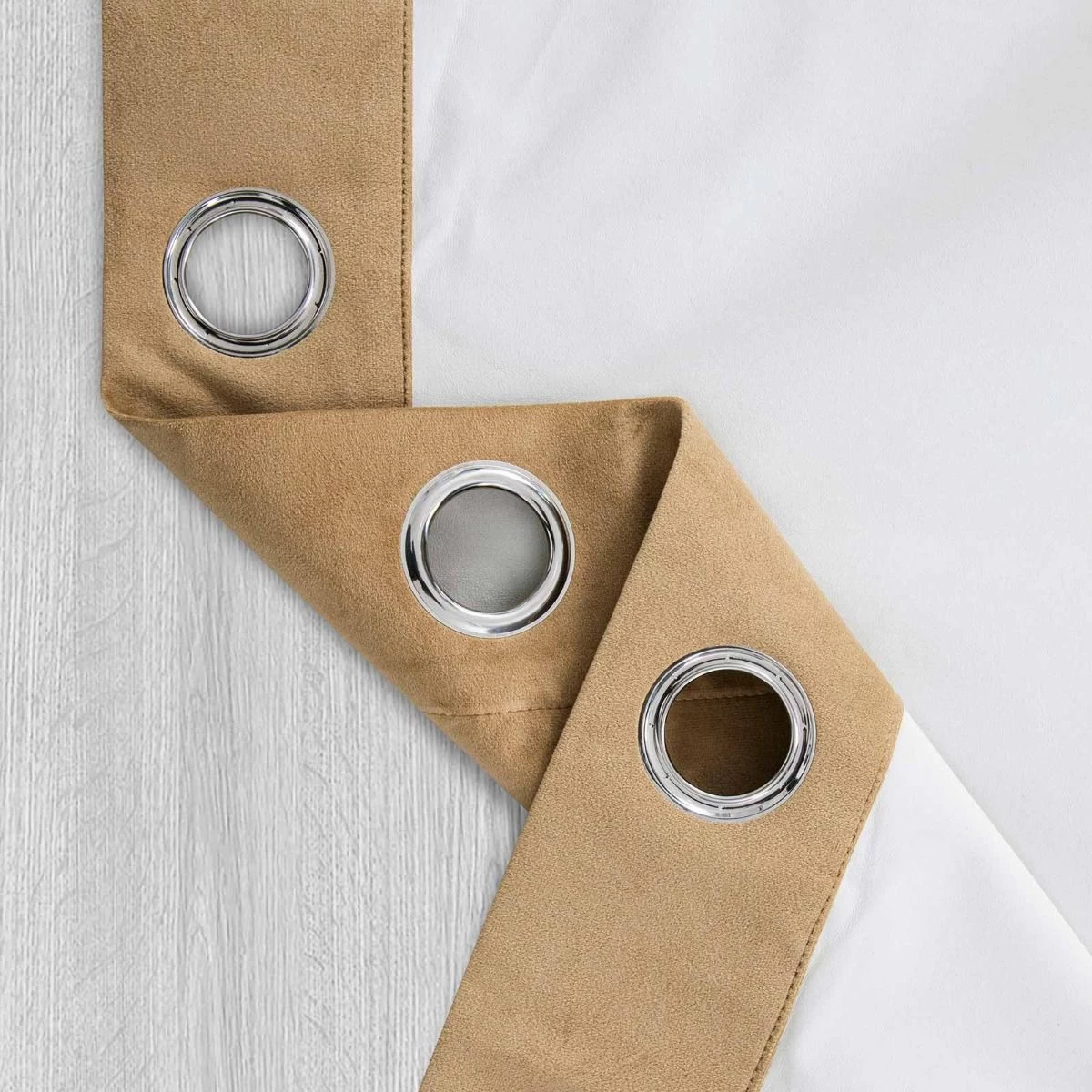 Thermal 100% Blackout Beige Velvet Curtains - Image 4