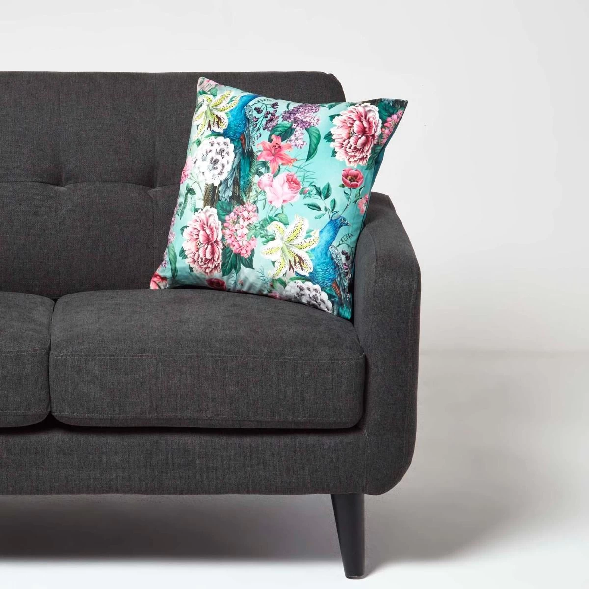 Floral Peacock Pink & Green Filled Velvet Cushion 46 X 46 Cm - Image 2