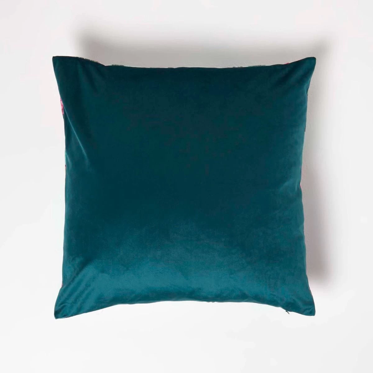 Floral Peacock Pink & Green Filled Velvet Cushion 46 X 46 Cm - Image 3