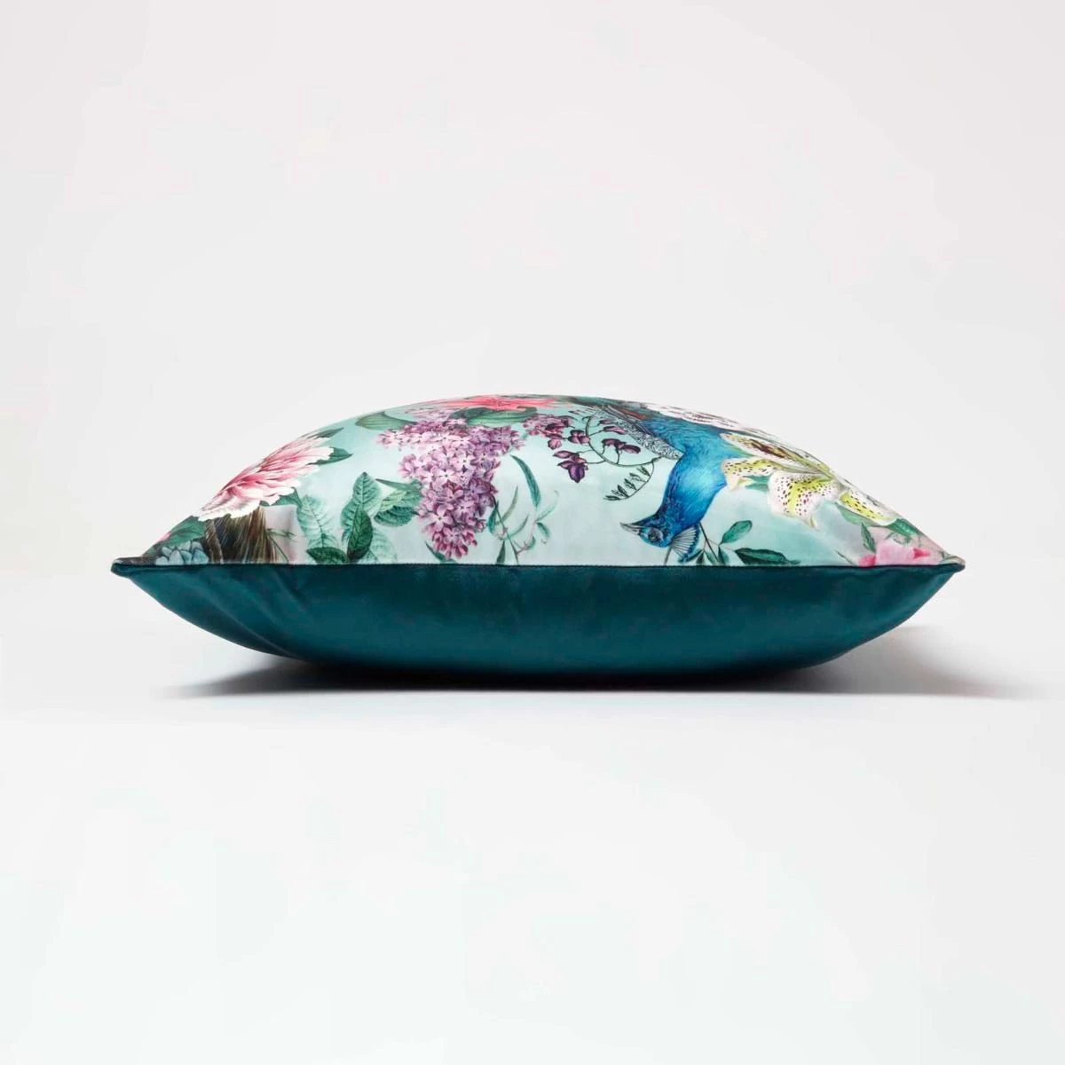 Floral Peacock Pink & Green Filled Velvet Cushion 46 X 46 Cm - Image 4