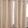 Cotton Plain Beige Ready Made Eyelet Curtain Pair