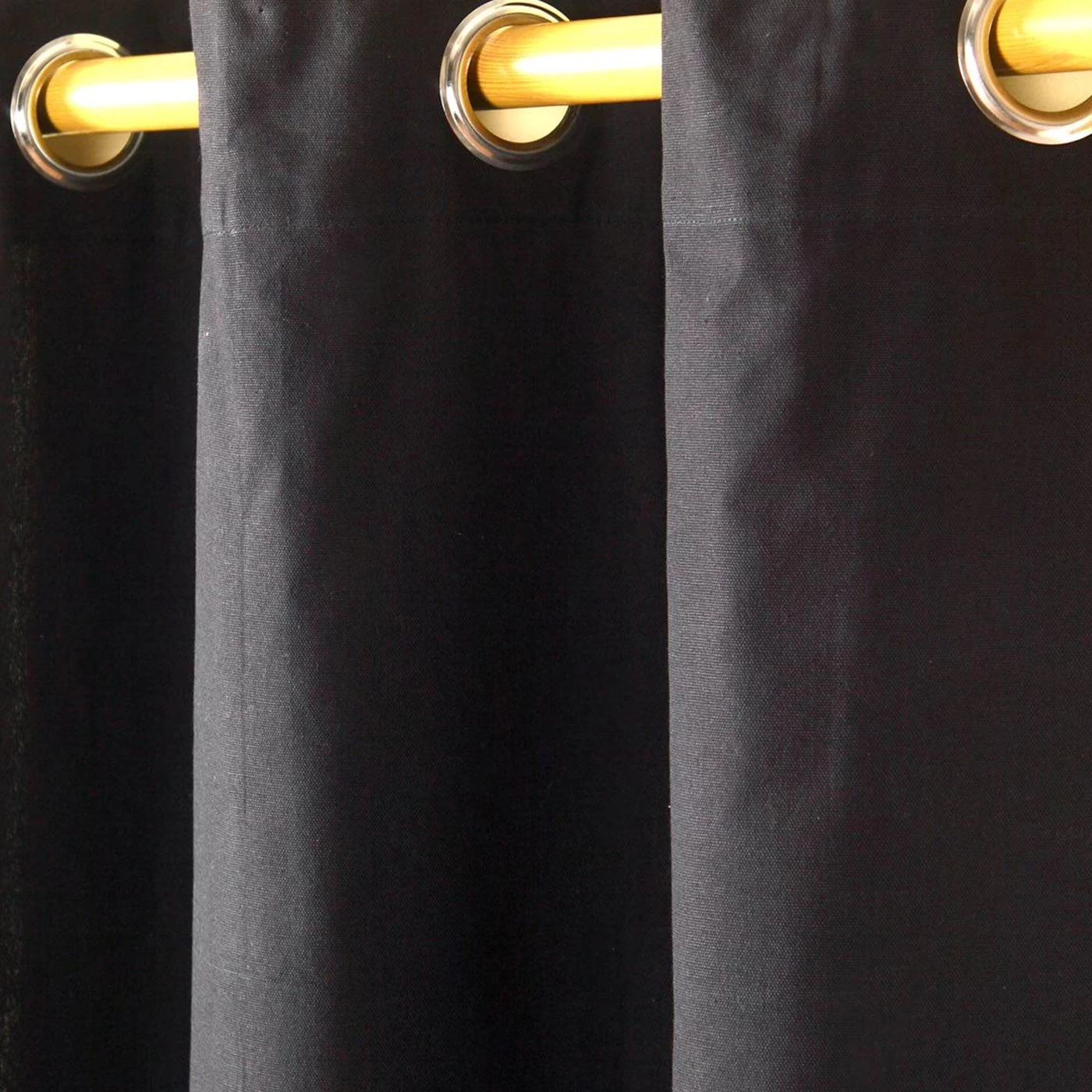 Cotton Plain Black Ready Made Eyelet Curtain Pair - Image 2