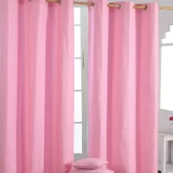 Cotton Plain Pink Ready Made Eyelet Curtain Pair