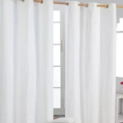 Cotton Plain Off White Ready Made Eyelet Curtain Pair