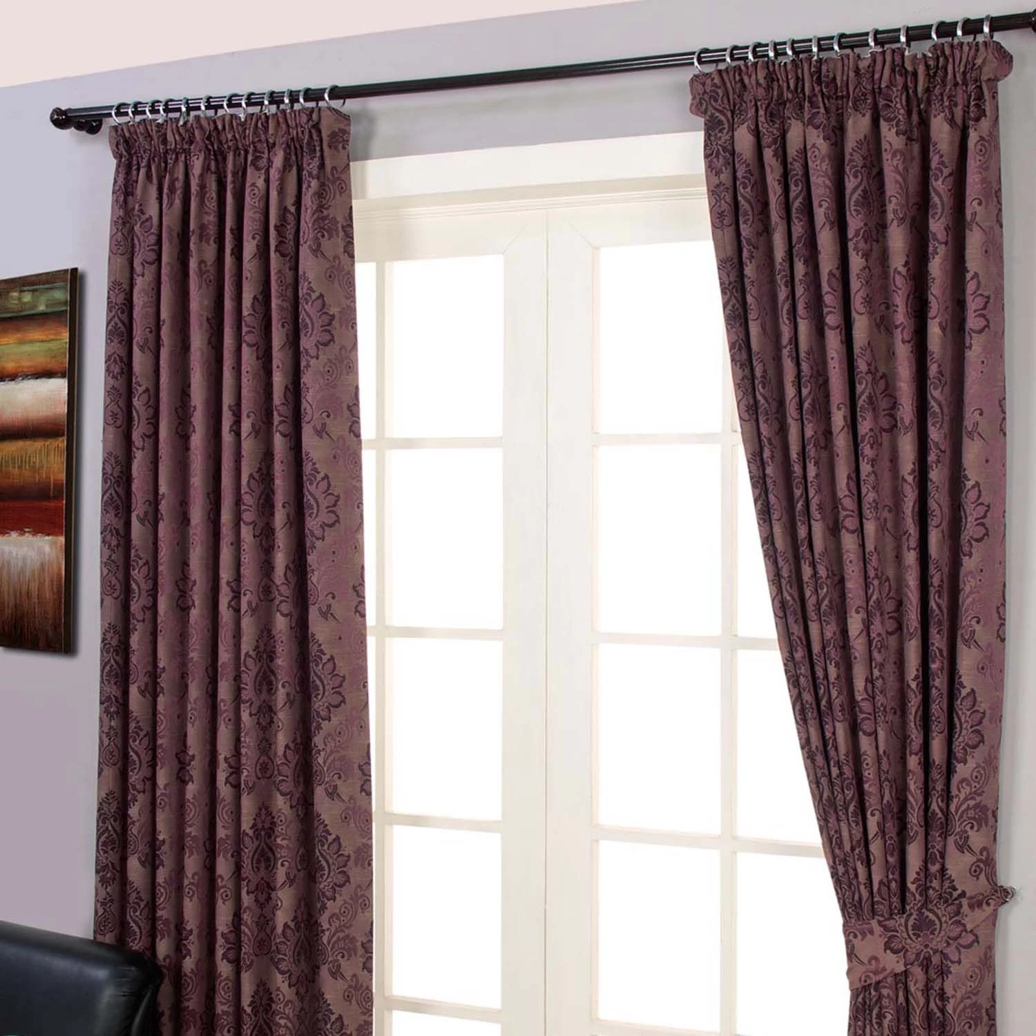 Purple Jacquard Curtain Traditional Damask Design Fully Lined - 46" X 54" Drop - Image 4