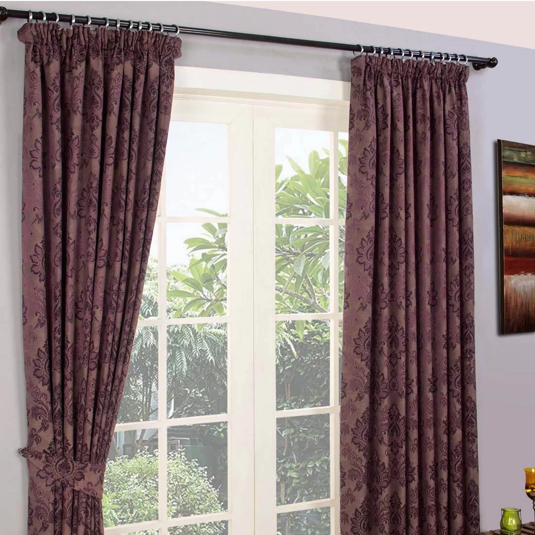 Purple Jacquard Curtain Traditional Damask Design Fully Lined - 46" X 54" Drop - Image 3